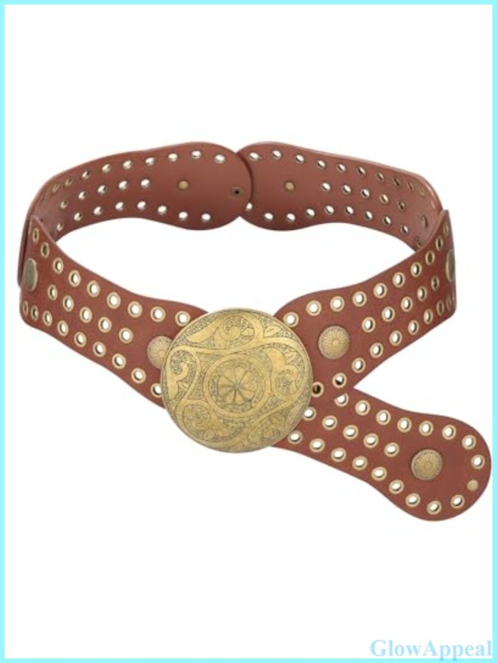 Western Cowboy Wide PU Leather Belt Concho Buckle Adjustable Boho